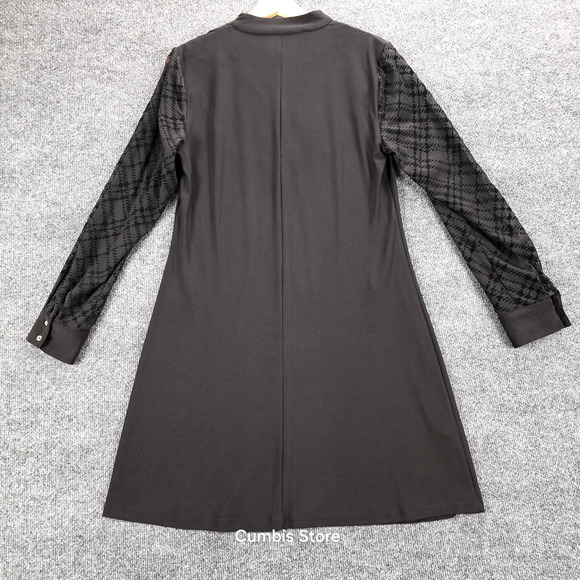 Tommy Hilfiger Dress Womens 10 Black V-Neck Long Sleeve Sheer Flocked A-Line - Picture 10 of 16